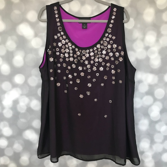 Lane Bryant Tops - Black/Purple Chiffon Lane Bryant Sequined Tank
